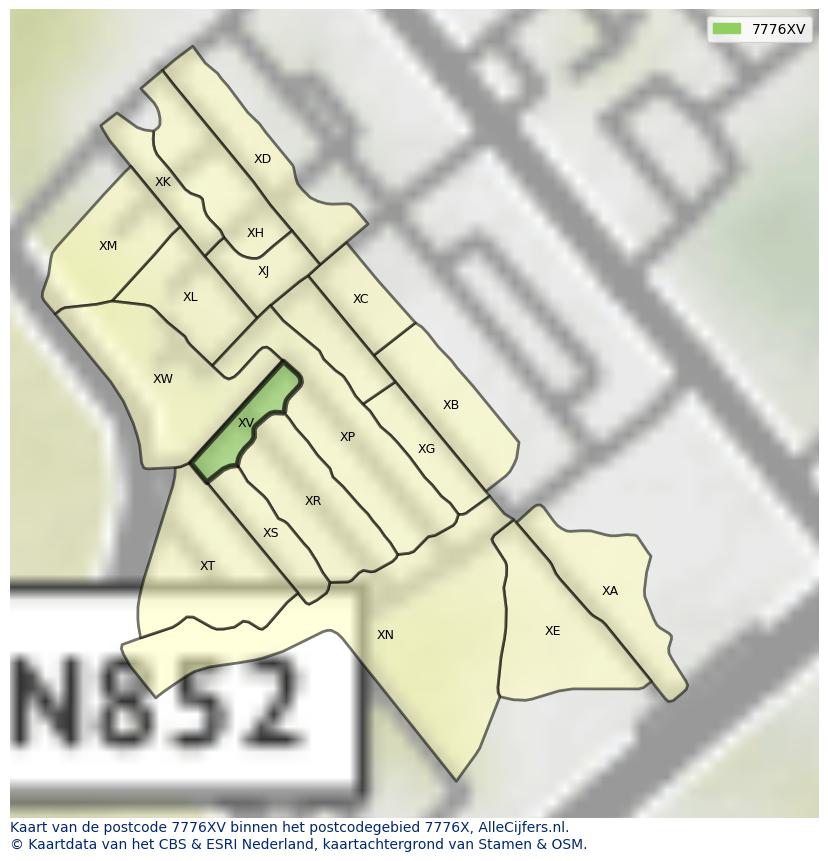 Afbeelding van het postcodegebied 7776 XV op de kaart.