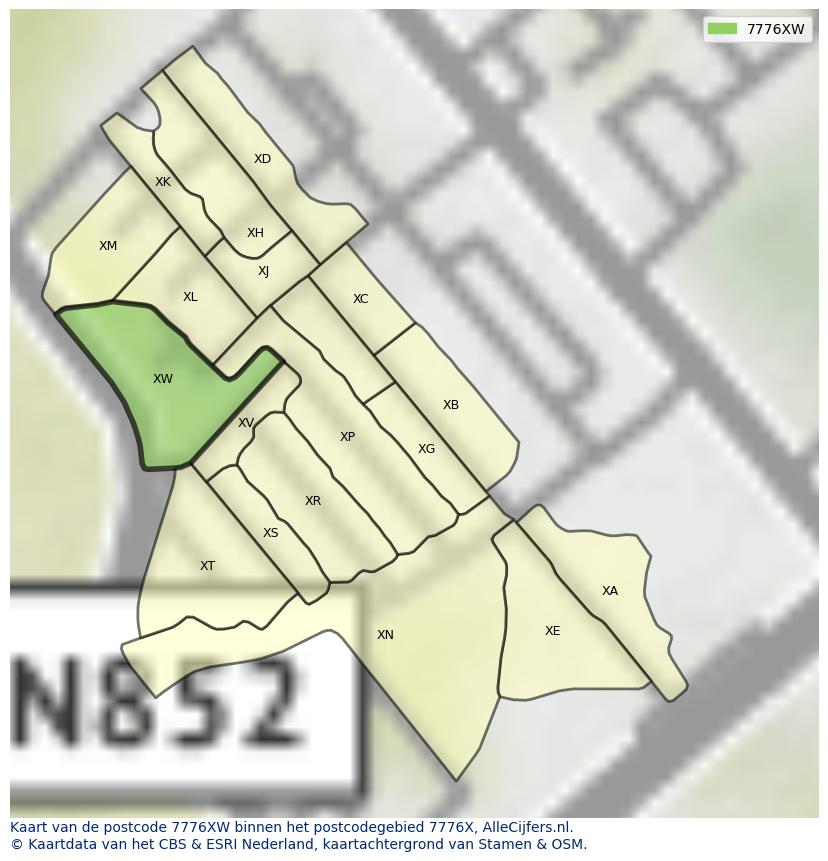Afbeelding van het postcodegebied 7776 XW op de kaart.