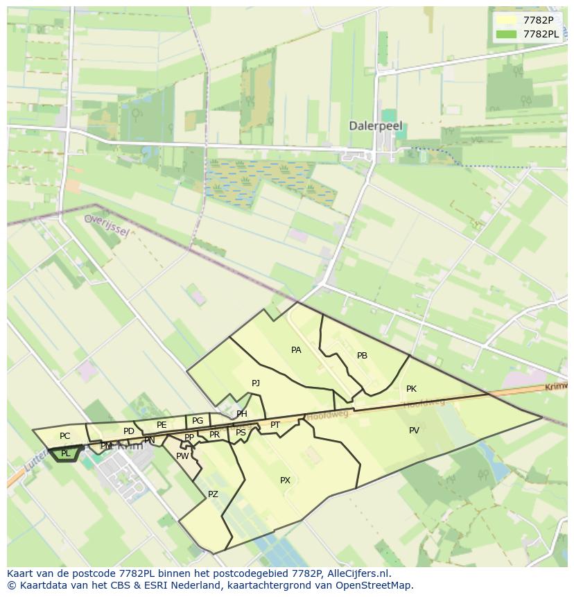 Afbeelding van het postcodegebied 7782 PL op de kaart.