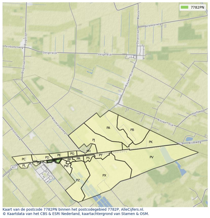 Afbeelding van het postcodegebied 7782 PN op de kaart.