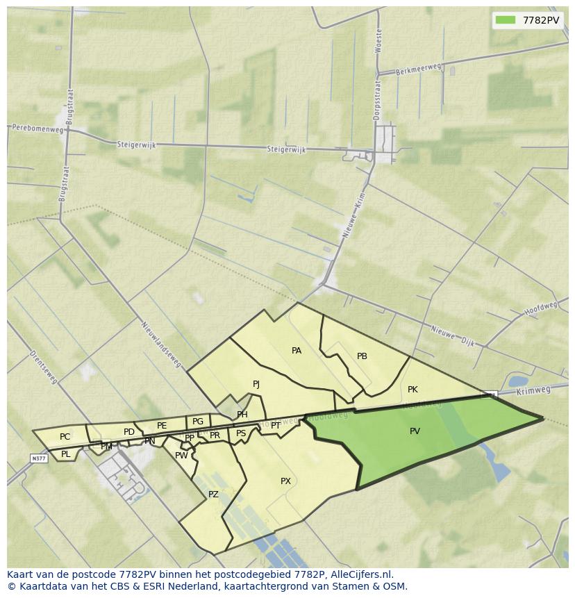 Afbeelding van het postcodegebied 7782 PV op de kaart.