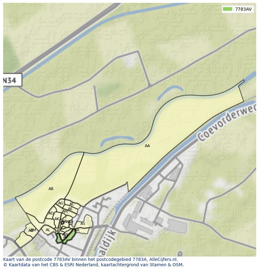 Afbeelding van het postcodegebied 7783 AV op de kaart.
