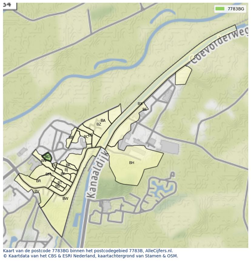 Afbeelding van het postcodegebied 7783 BG op de kaart.