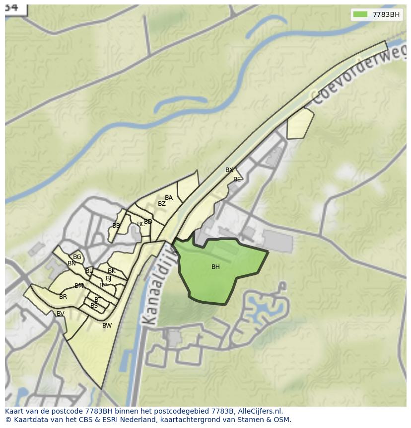 Afbeelding van het postcodegebied 7783 BH op de kaart.