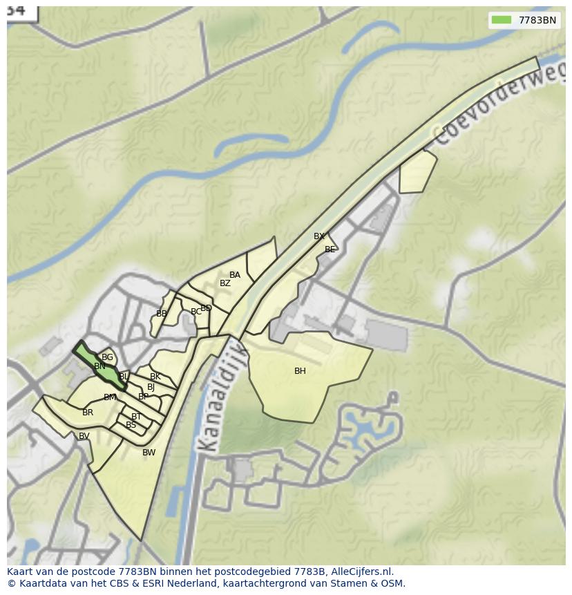 Afbeelding van het postcodegebied 7783 BN op de kaart.