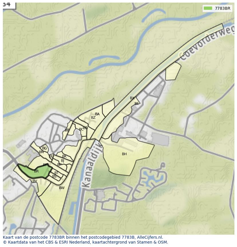 Afbeelding van het postcodegebied 7783 BR op de kaart.