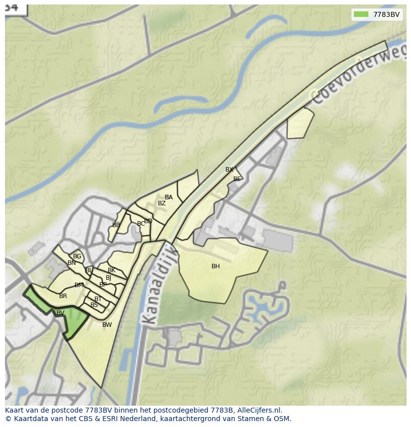 Afbeelding van het postcodegebied 7783 BV op de kaart.