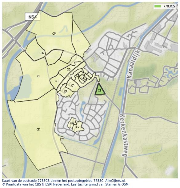 Afbeelding van het postcodegebied 7783 CS op de kaart.