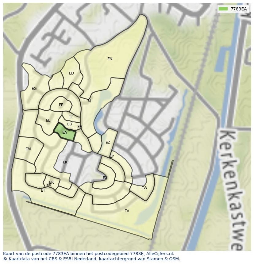 Afbeelding van het postcodegebied 7783 EA op de kaart.