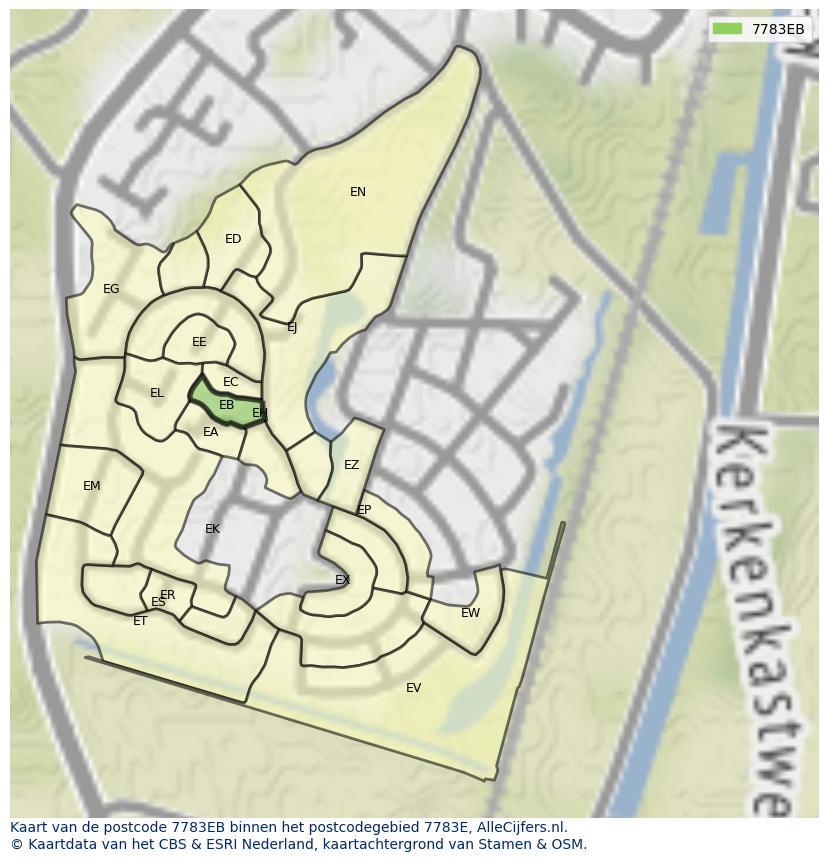 Afbeelding van het postcodegebied 7783 EB op de kaart.