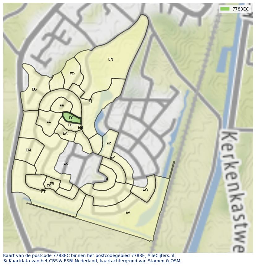 Afbeelding van het postcodegebied 7783 EC op de kaart.