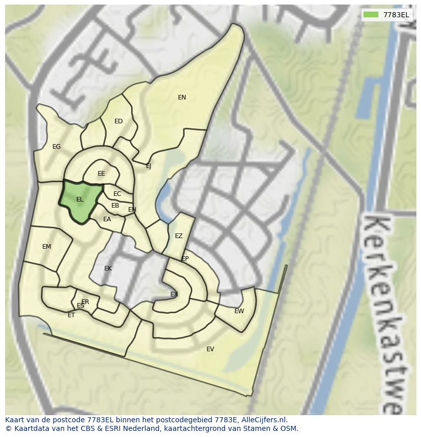 Afbeelding van het postcodegebied 7783 EL op de kaart.