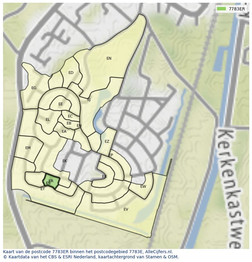Afbeelding van het postcodegebied 7783 ER op de kaart.