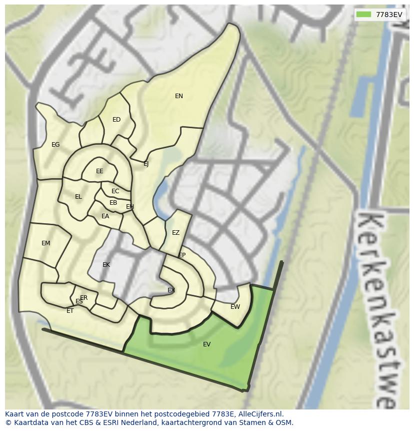 Afbeelding van het postcodegebied 7783 EV op de kaart.