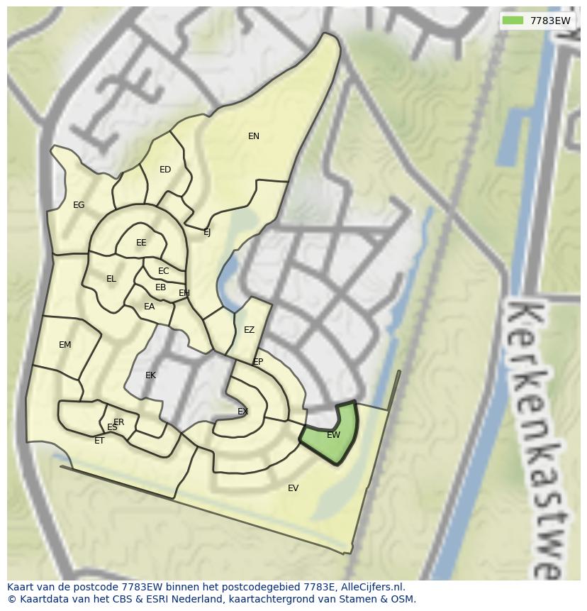 Afbeelding van het postcodegebied 7783 EW op de kaart.