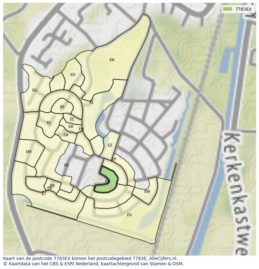 Afbeelding van het postcodegebied 7783 EX op de kaart.