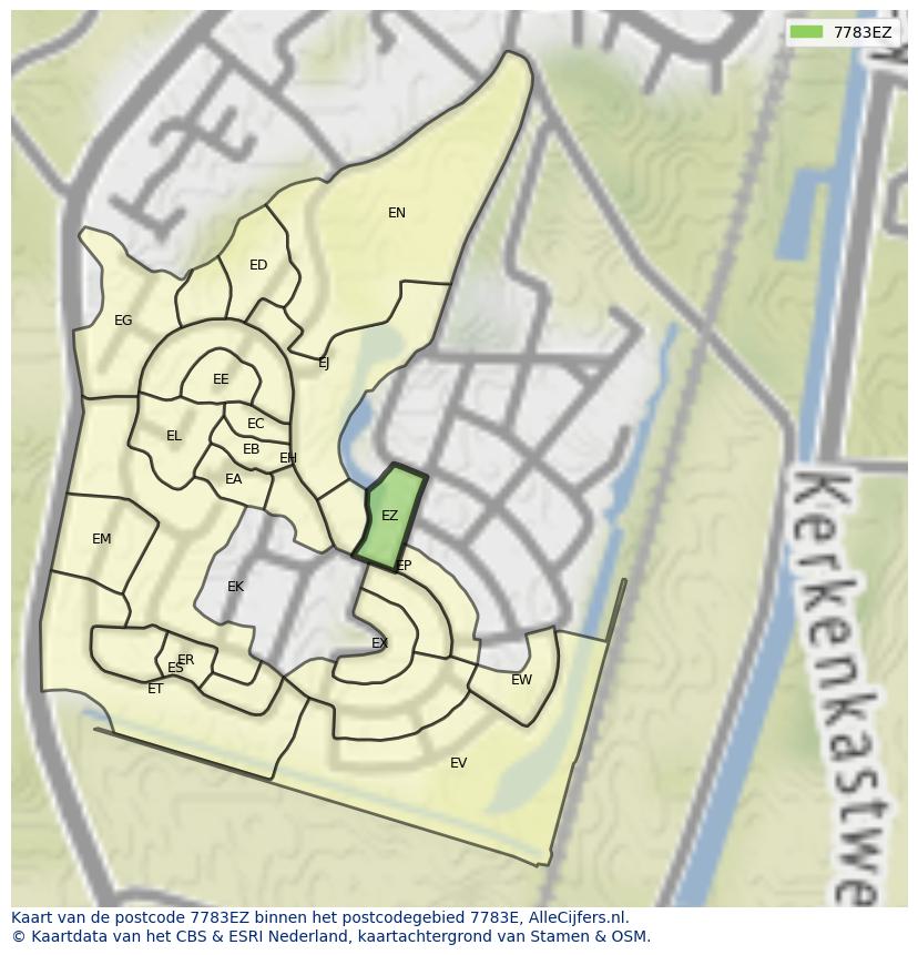 Afbeelding van het postcodegebied 7783 EZ op de kaart.
