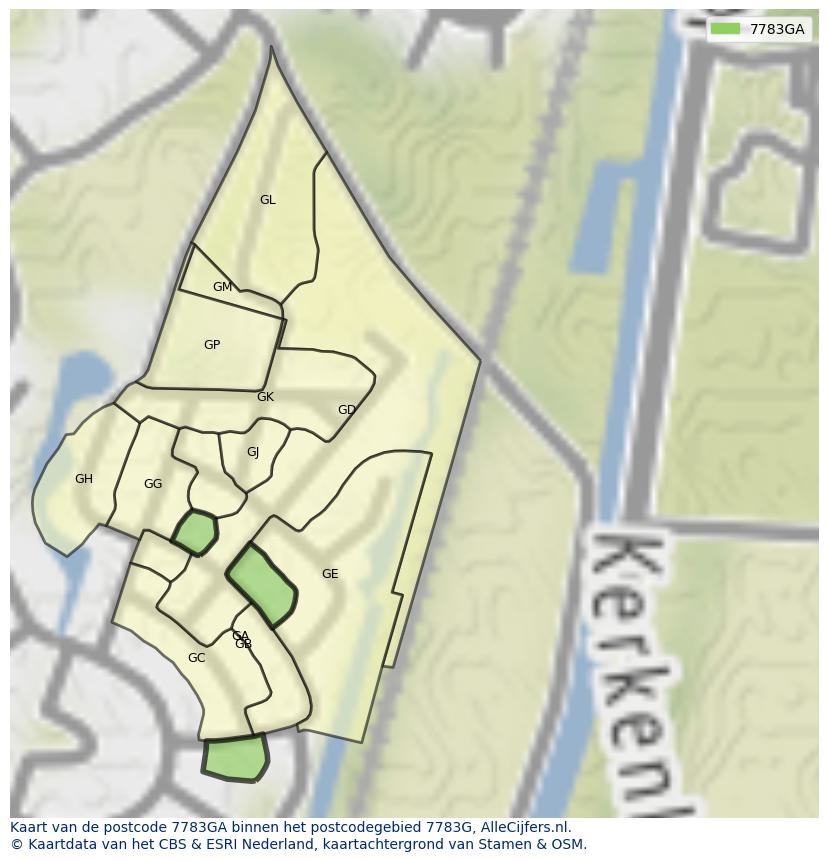 Afbeelding van het postcodegebied 7783 GA op de kaart.