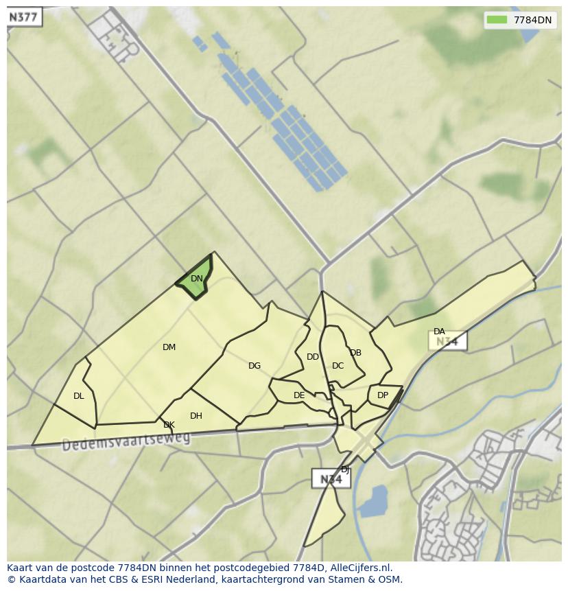 Afbeelding van het postcodegebied 7784 DN op de kaart.