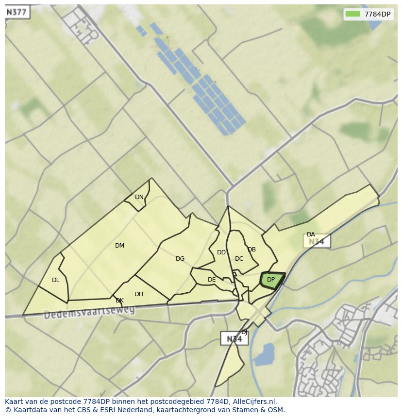 Afbeelding van het postcodegebied 7784 DP op de kaart.