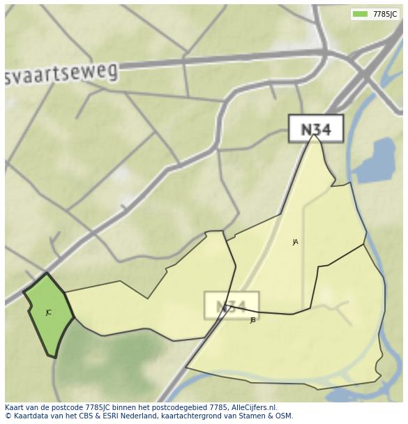Afbeelding van het postcodegebied 7785 JC op de kaart.