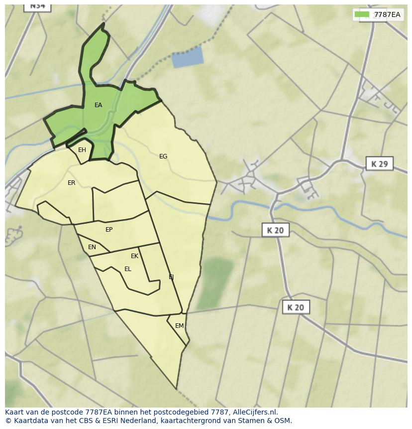 Afbeelding van het postcodegebied 7787 EA op de kaart.
