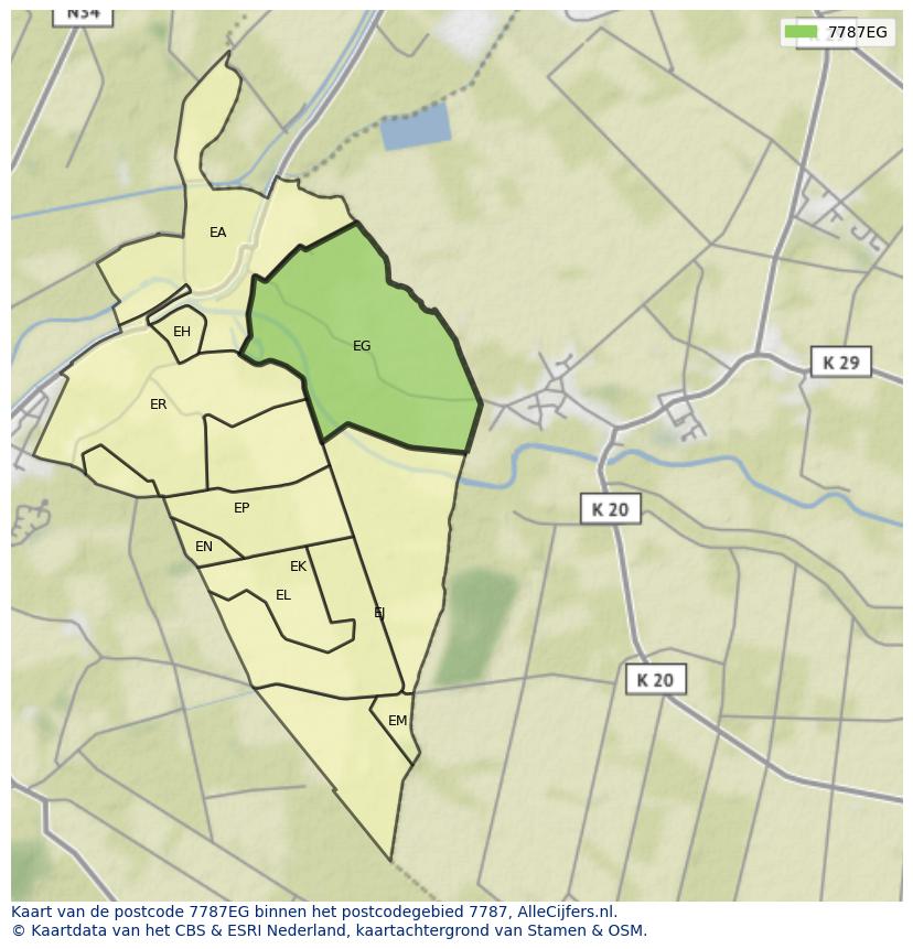 Afbeelding van het postcodegebied 7787 EG op de kaart.