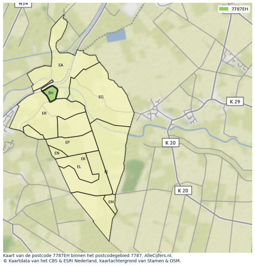 Afbeelding van het postcodegebied 7787 EH op de kaart.