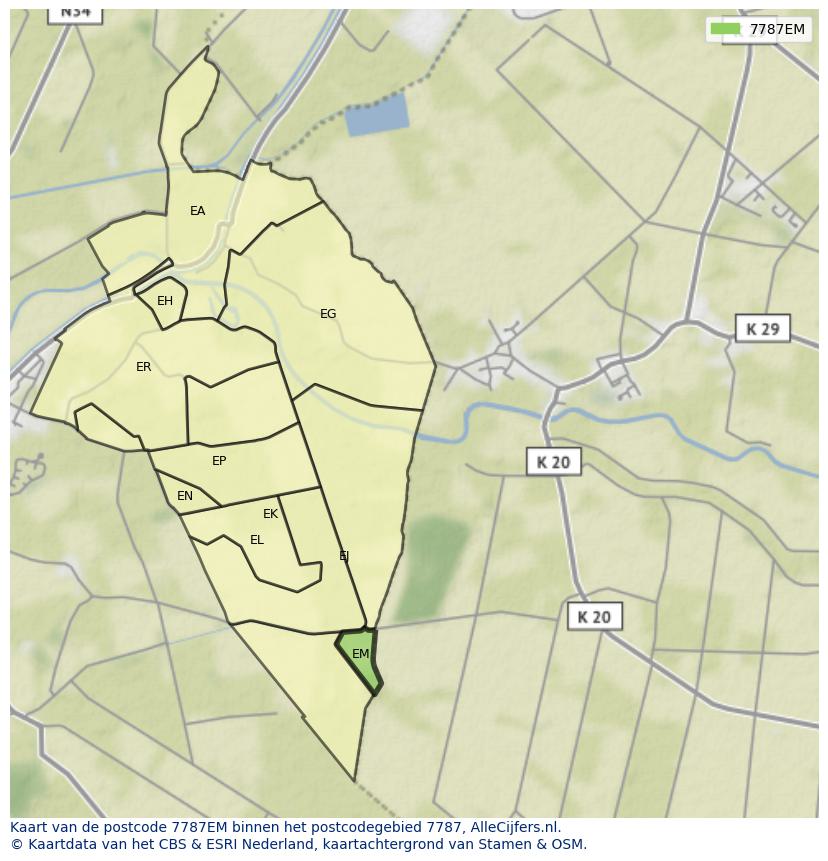 Afbeelding van het postcodegebied 7787 EM op de kaart.