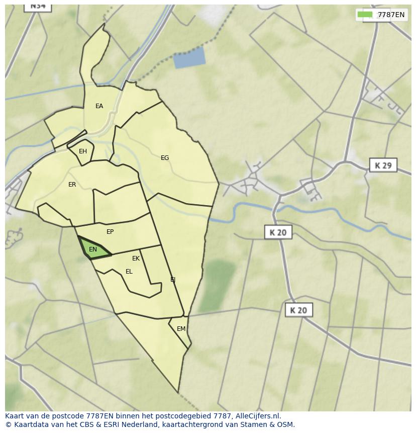 Afbeelding van het postcodegebied 7787 EN op de kaart.