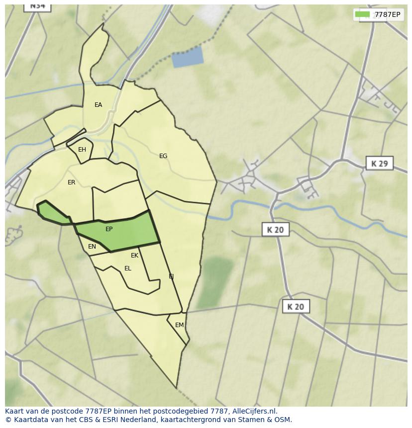 Afbeelding van het postcodegebied 7787 EP op de kaart.