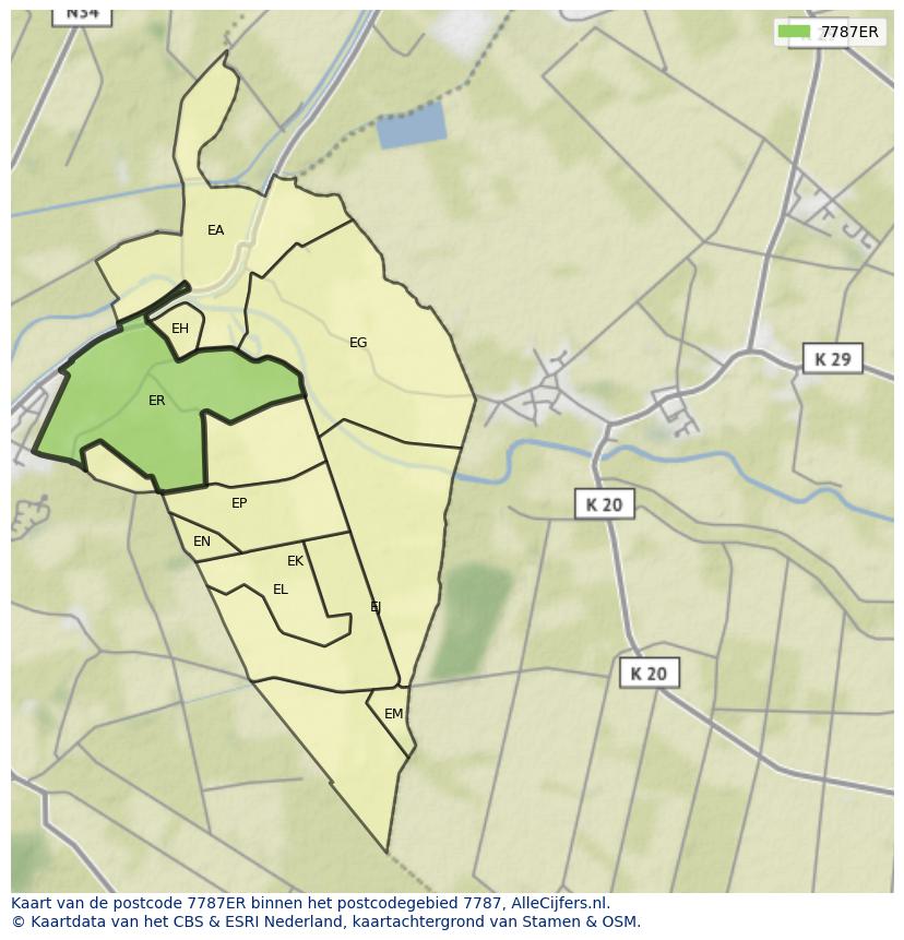Afbeelding van het postcodegebied 7787 ER op de kaart.