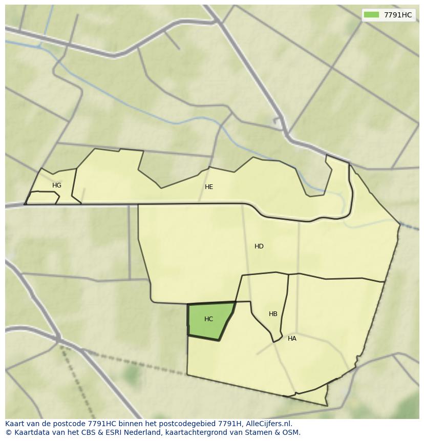 Afbeelding van het postcodegebied 7791 HC op de kaart.