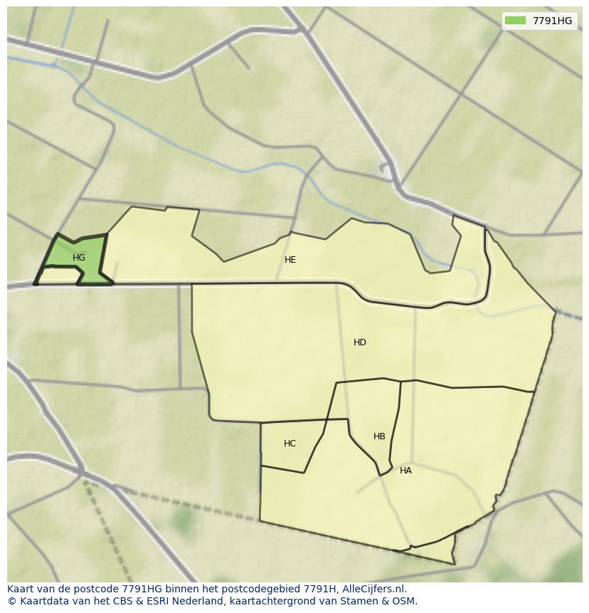Afbeelding van het postcodegebied 7791 HG op de kaart.
