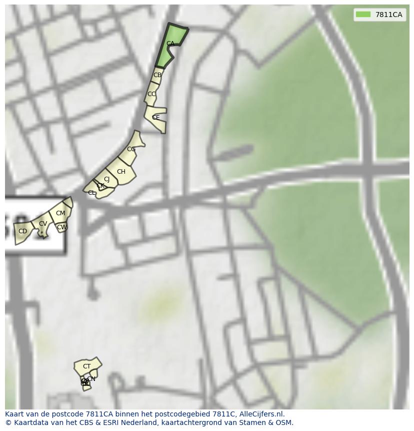 Afbeelding van het postcodegebied 7811 CA op de kaart.