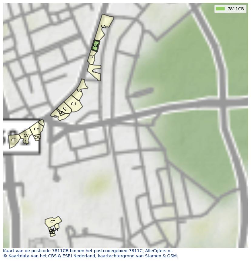 Afbeelding van het postcodegebied 7811 CB op de kaart.