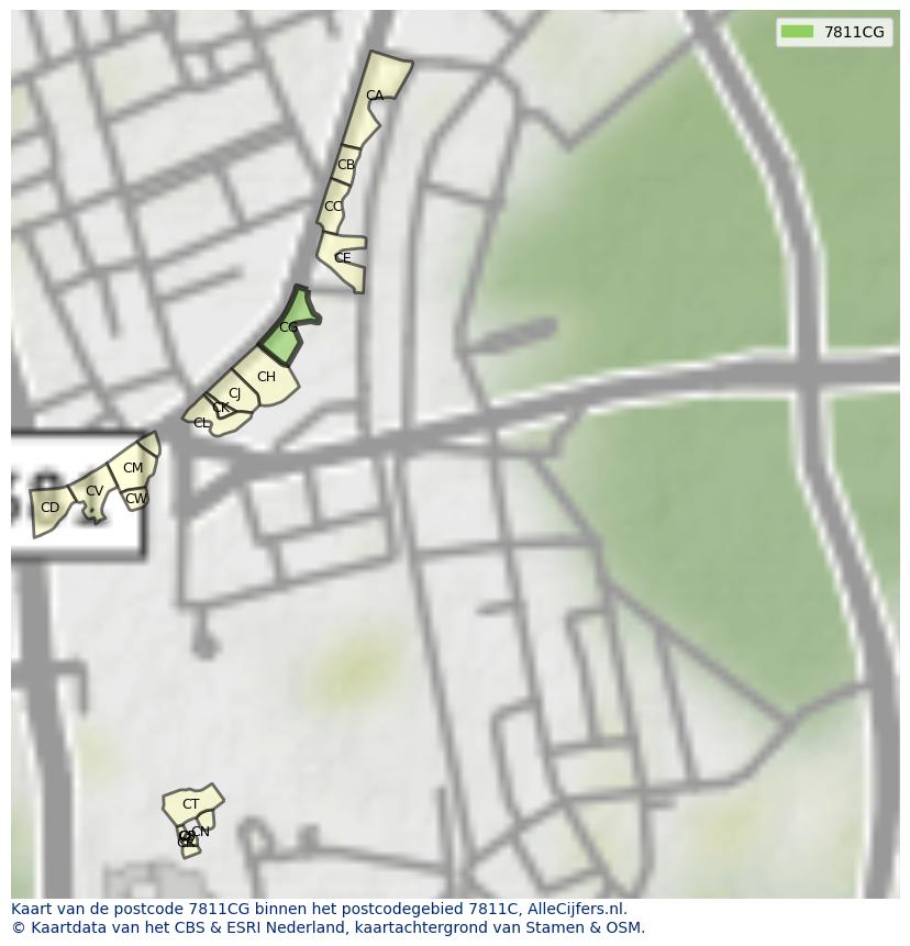 Afbeelding van het postcodegebied 7811 CG op de kaart.