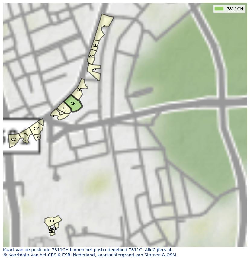 Afbeelding van het postcodegebied 7811 CH op de kaart.