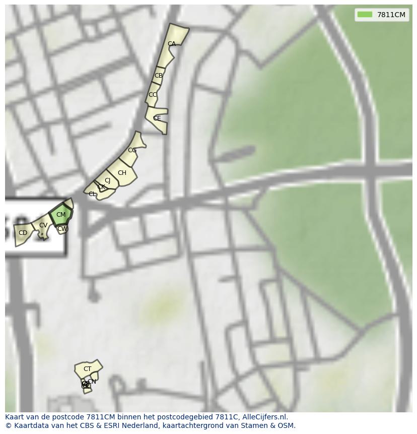 Afbeelding van het postcodegebied 7811 CM op de kaart.