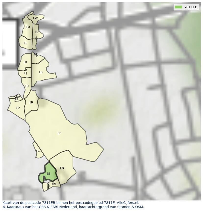 Afbeelding van het postcodegebied 7811 EB op de kaart.