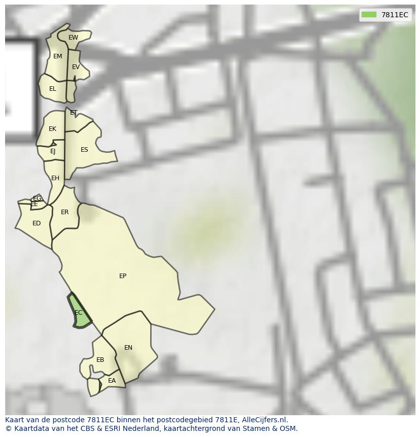 Afbeelding van het postcodegebied 7811 EC op de kaart.