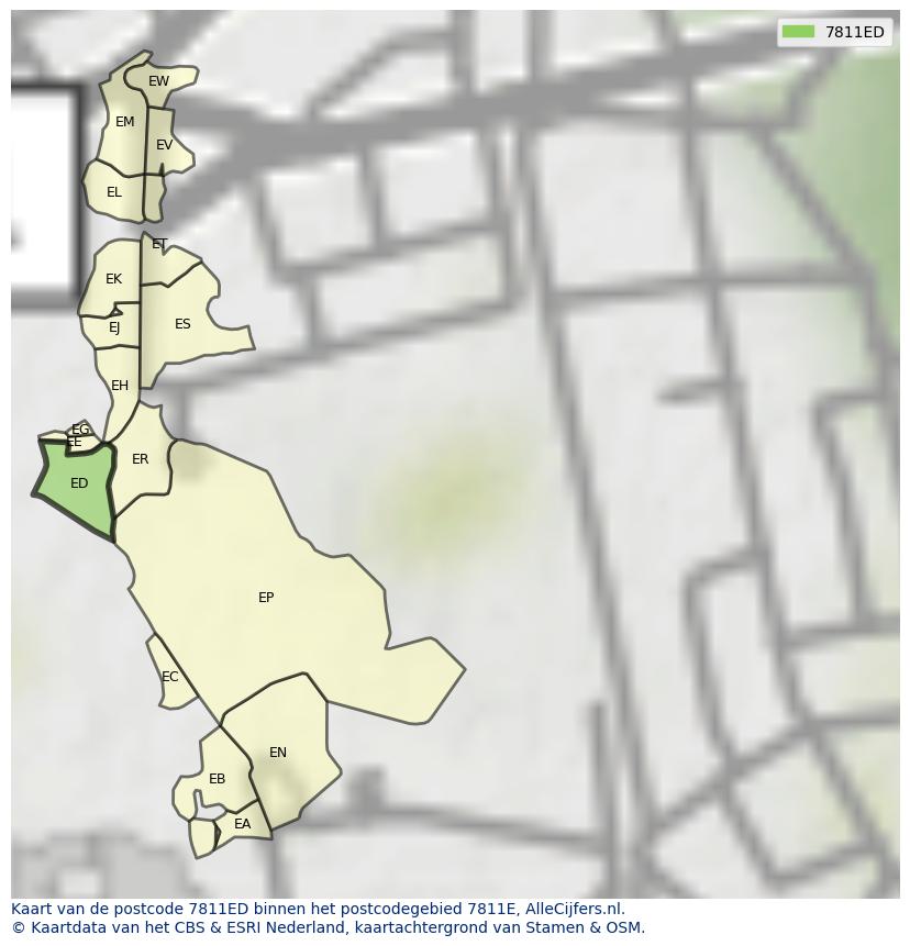 Afbeelding van het postcodegebied 7811 ED op de kaart.