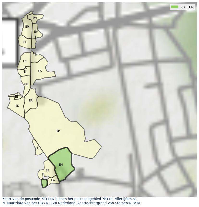 Afbeelding van het postcodegebied 7811 EN op de kaart.
