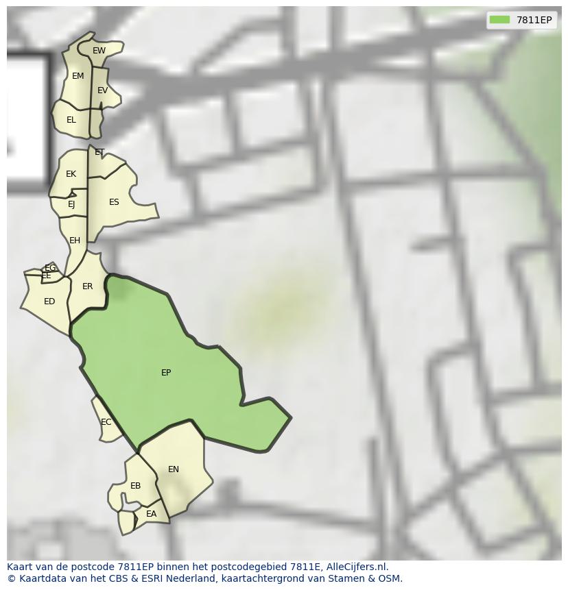 Afbeelding van het postcodegebied 7811 EP op de kaart.
