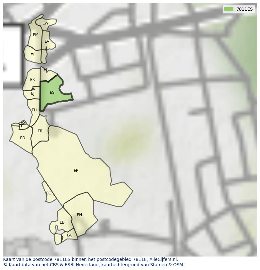 Afbeelding van het postcodegebied 7811 ES op de kaart.
