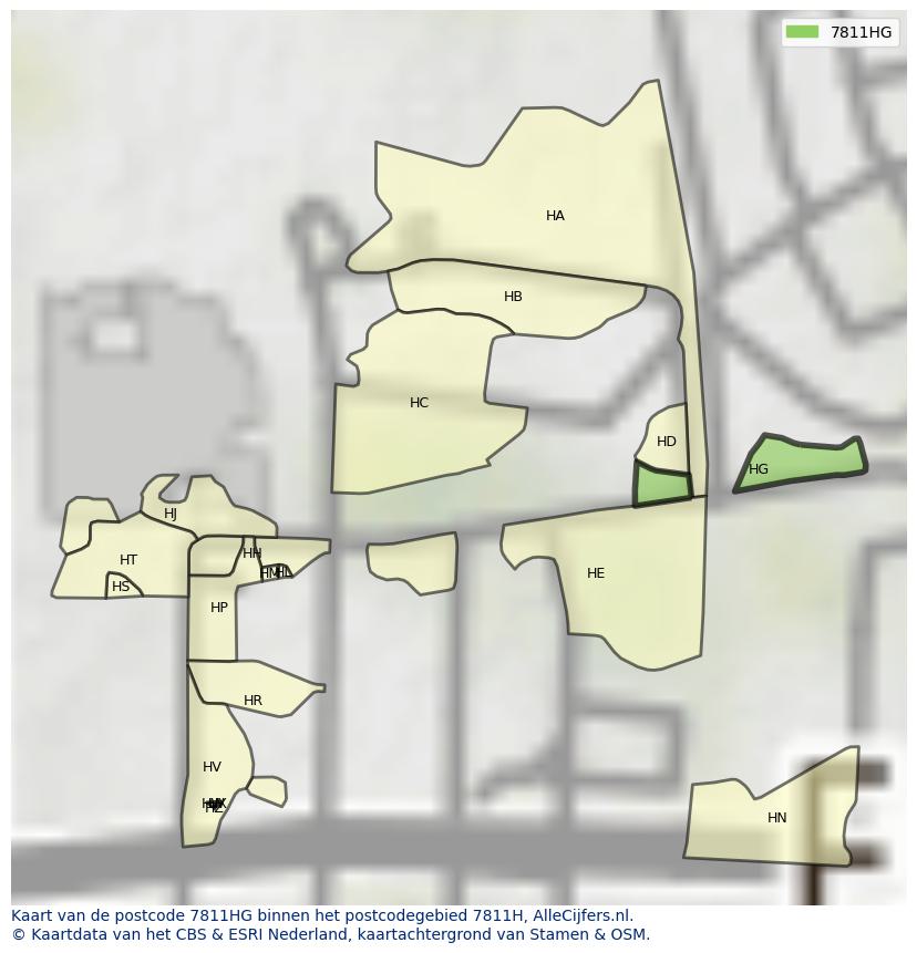 Afbeelding van het postcodegebied 7811 HG op de kaart.