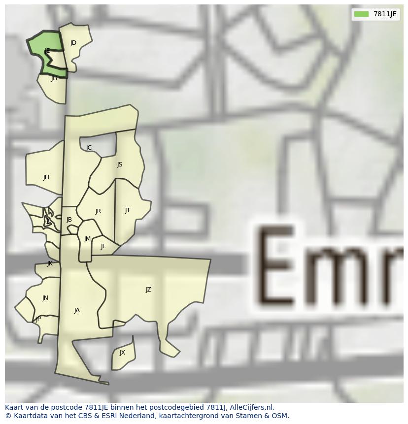 Afbeelding van het postcodegebied 7811 JE op de kaart.