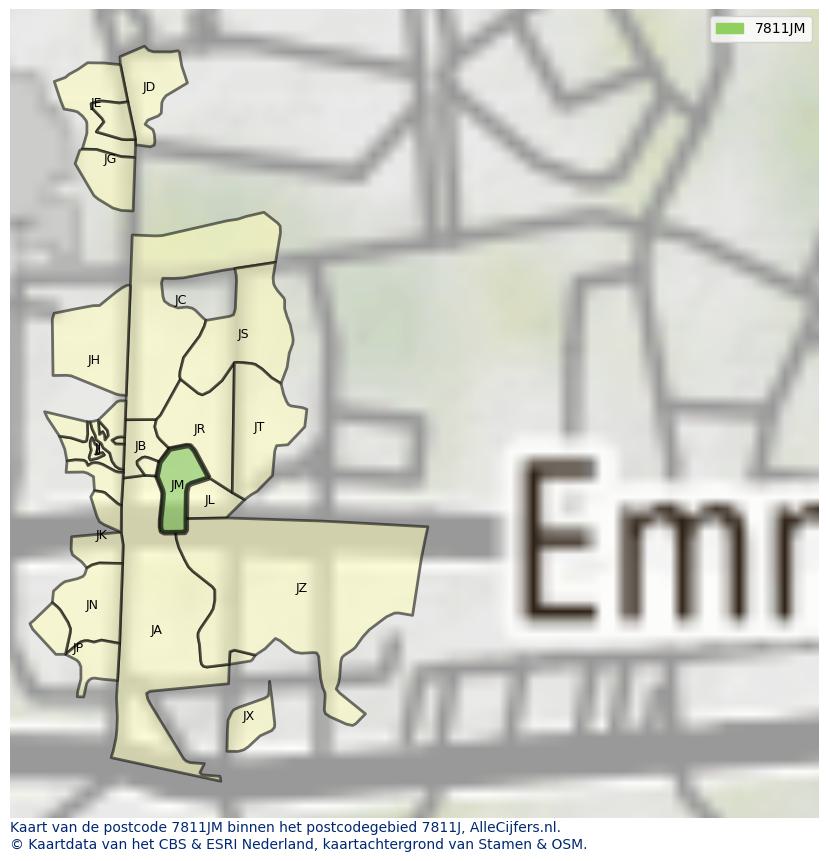 Afbeelding van het postcodegebied 7811 JM op de kaart.