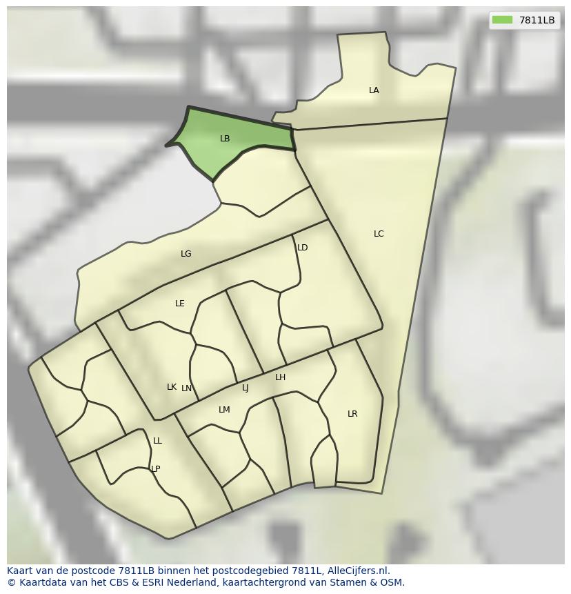 Afbeelding van het postcodegebied 7811 LB op de kaart.
