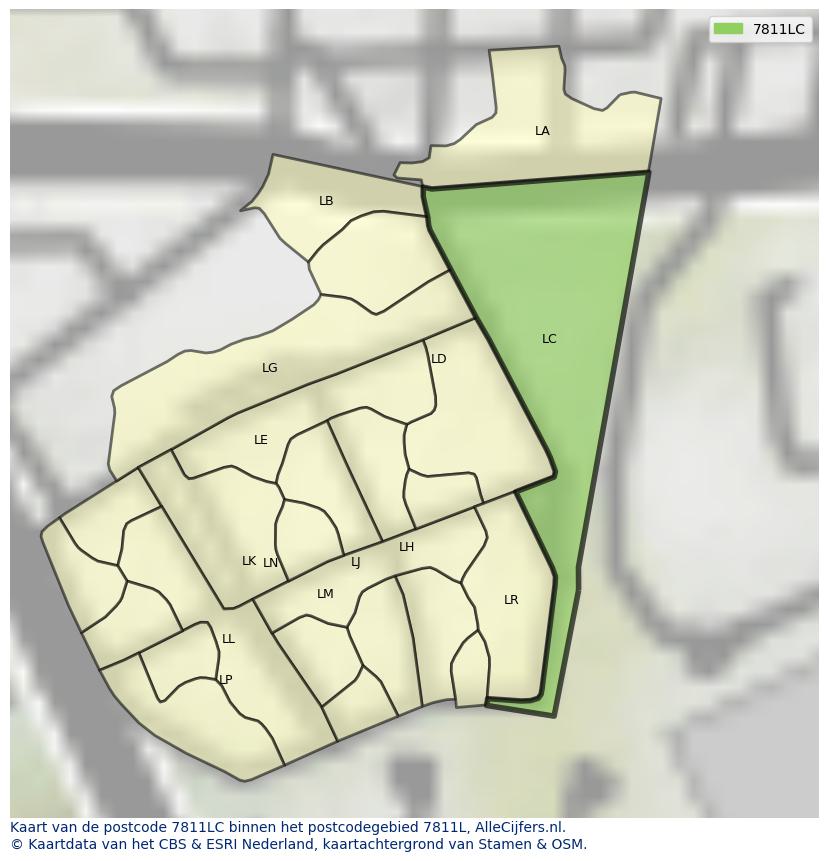 Afbeelding van het postcodegebied 7811 LC op de kaart.